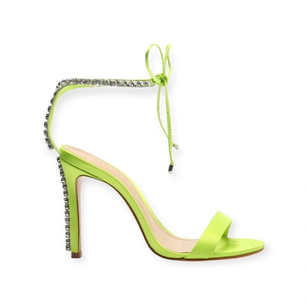 new Schutz 𒀭 Islah Satin + Crystal Heeled Sandals 𒀭Fresh Green [Neon] 𒀭 7.5M